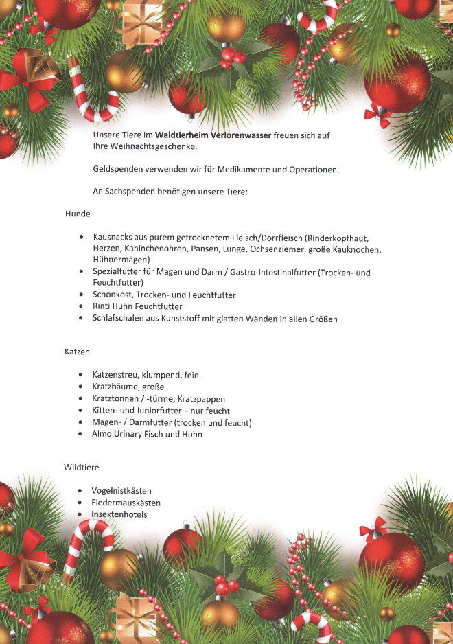 weihnachtsgeschenke für Tierheim Verlorenwasser in Bad Belzig